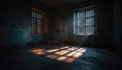 Obraz premium Empty room, sunbeams, abandoned