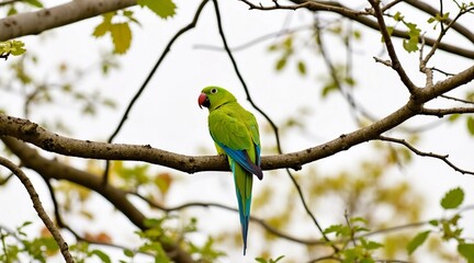 green parrot on branch