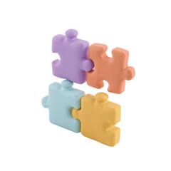 Fototapeta premium Interconnected pastel puzzle pieces representing unity and problem solving against a void canvas