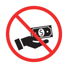 no cash payment symbol with hand holding money crossed out red prohibition sign icon vector