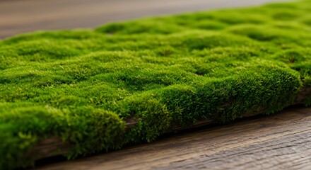 Close up of Vibrant Green Moss Growing on a Rustic Wooden Surface