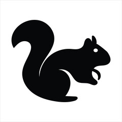 Black silhouette of a squirrel with a bushy tail on a white background