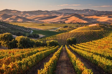 Scenic vineyard landscape at golden hour