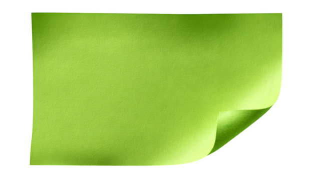 green note paper isolated on white background, HD realistic