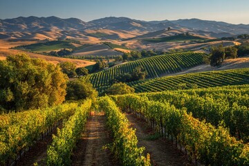 Fototapeta premium Vineyard landscape at golden hour