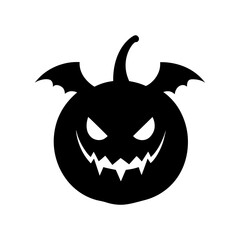 Silhouette of pumpkin with bat ears vector illustration with white background halloween cute design