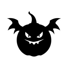 Minimalist silhouette of pumpkin with bat ears vector illustration with white background spooky style