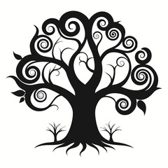 Obraz premium Silhouette vector illustration of a magical and cinematic digital fantasy tree