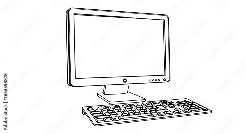 Fototapete computer monitor and keyboard vector illustration for graphic design and web design projects perfect