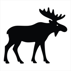 Fototapeta premium Silhouette of a majestic moose with large antlers standing on a white background