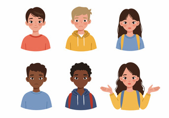 Diverse cartoon avatars of children and teenagers showing various emotions and expressions, suitable for educational resources and youth-related themes.