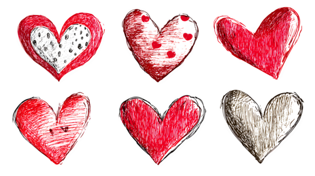 hand-drawn heart illustrations for Valentine?? Day isolated on white background, HD realistic