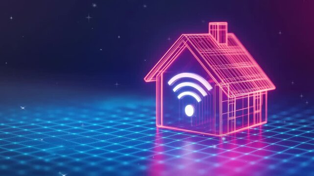 3D smart home icon with Wi-Fi signal symbol modern house, digital connectivity concept for wireless technology