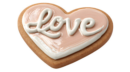 heart-shaped cookie with LOVE decoration isolated on white background, HD realistic