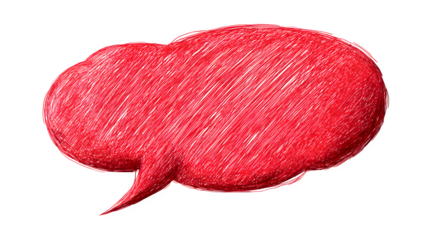illustration of red hand-drawn speech bubble isolated on white background, HD realistic