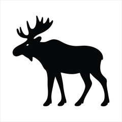 Silhouette of a majestic moose with large antlers standing on a white background