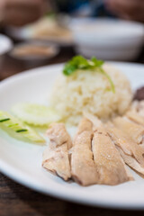 Hainanese chicken rice or steamed chicken rice. A food that popular in Asia