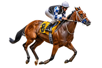  horse racer with jockey isolated on a transparent background.PNG