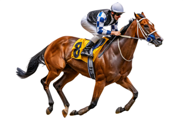 horse racer with jockey isolated on a transparent background.PNG