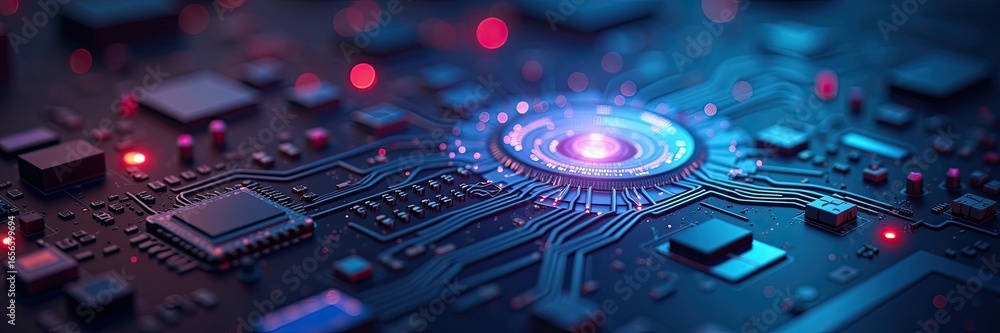 Poster close-up view of a complex circuit board with intricate details.