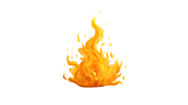 3D cartoon yellow flame isolated on white background, HD realistic