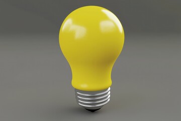 A yellow light bulb in cartoon design, 3D, represents creative spark.