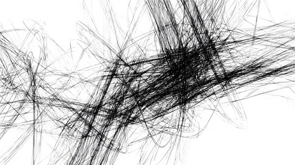 abstract black scribble lines isolated on white background, HD realistic