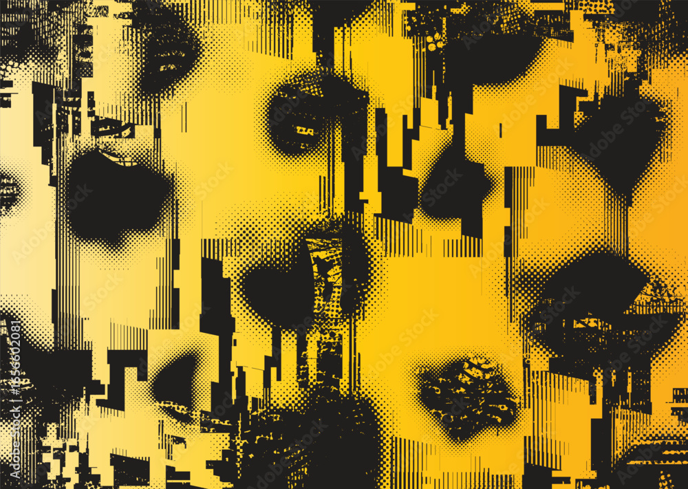 Poster glitch distorted geometric shape . noise destroyed logo . trendy cyber punk poster . glitched frame 