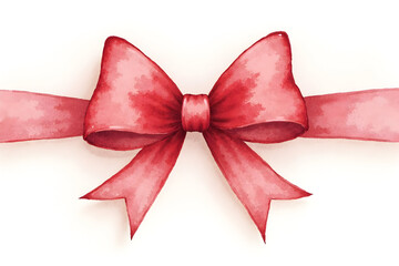 Red Ribbon Bow Watercolor Style on White Background