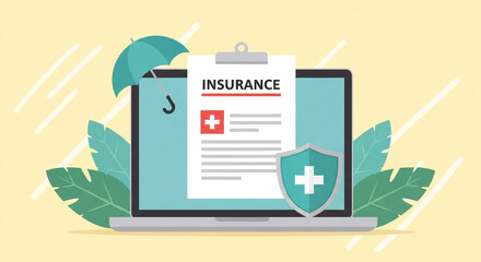 Healthcare Protection: A digital representation of a medical insurance plan, displayed on a laptop screen, symbolizes the protection of health and wellbeing.