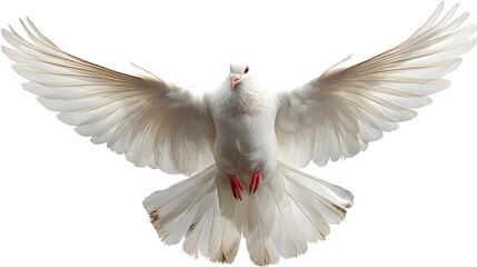Obraz premium white dove flying with wings spread isolated on white background, HD realistic
