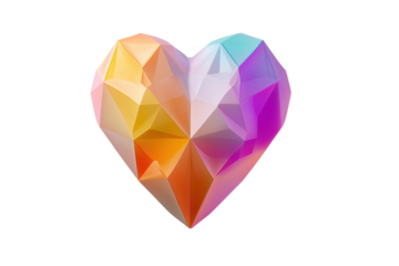 Low poly heart shape geometric design, vector illustration on white background for love and romance concept, vibrant colors minimal flat lay