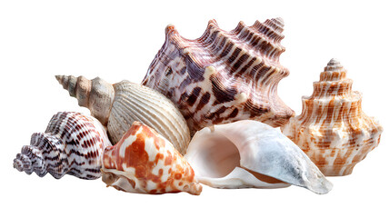assorted seashells isolated on white background, HD realistic