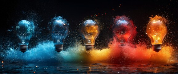 Creative ideas thinking process on black background innovation brainstorming solution development advertisement mock up ai generated art