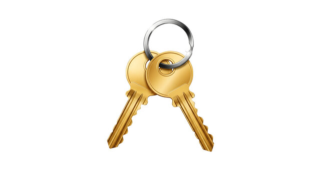 Two golden house keys on keyring isolated on transparency background - Powered by Adobe
