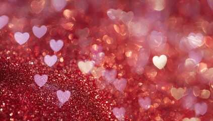 Abstract bokeh hearts in red and pink.  A romantic Valentine's background