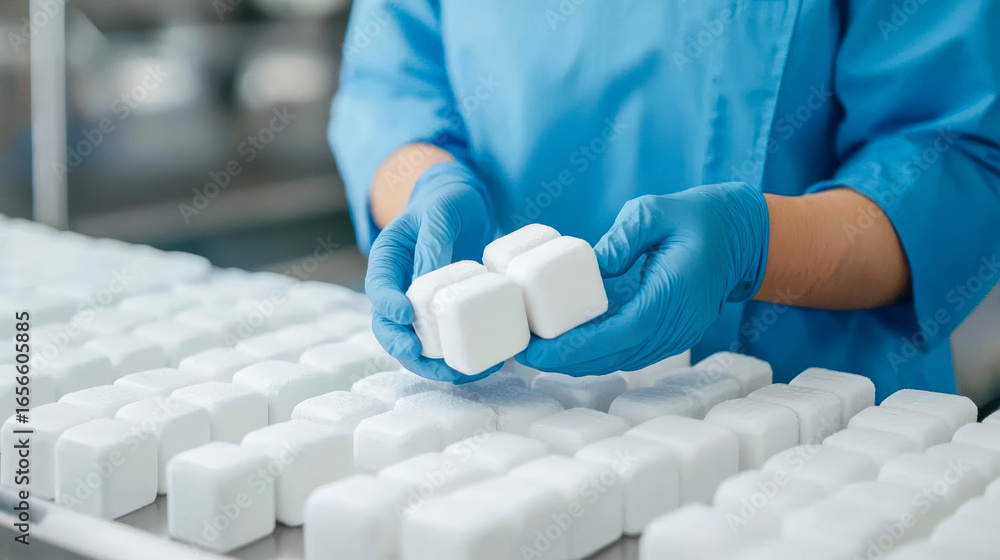 Poster food safety packaging handling. predictive analytics software identifying handling risks during pack