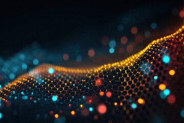 Tech-focused background featuring hexagonal waves and dynamic dots for futuristic design.