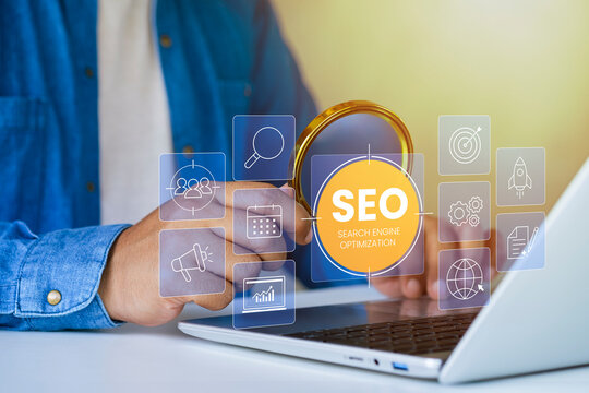 SEO optimization, marketing website analytics, ranking content, digital marketing, search engine, modern SEO strategy concept, business growth and improving online visibility through effective website
