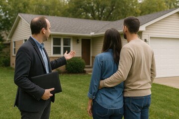 Couple viewing house with realtor.