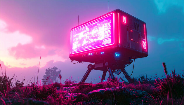 futuristic smartphone mockup with neon cyberpunk background and holographic glow perfect for ui/ux design glowing screen landscape aesthetic