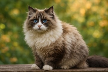 Fluffy cat with striking eyes.