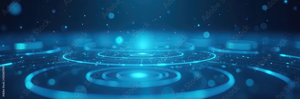 Poster abstract design with concentric circles and light effects.