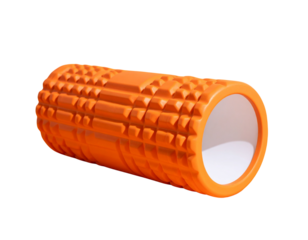  Angled Side View of Orange Foam Roller Lying Flat, White Background – AI Generated