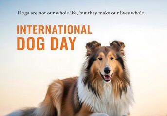International dog day celebration with a happy collie dog and inspiring quote