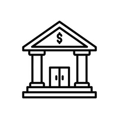 Icon of a classical bank building with a dollar sign on the pediment, isolated on white background, representing finance and investment
