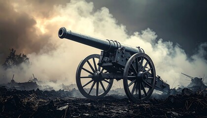 War cannon amidst smoke