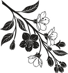 Minimalist Black Floral Vector Design – Elegant Flower and Leaf Silhouette Art