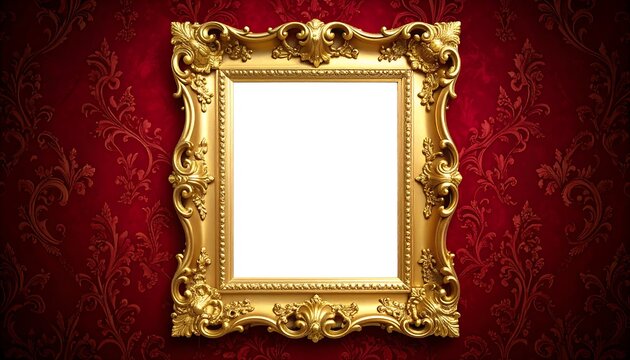 Gold ornate frame on red wallpaper
