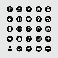 Black round web and app interface icons set for UI UX design and mobile application